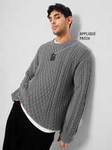 Men's Grey Casual  Full Sleeves Sweater