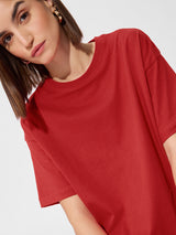Women's Red Casual Oversized Fit Solid Half Sleeves Tshirt