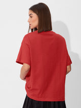 Women's Red Casual Oversized Fit Solid Half Sleeves Tshirt