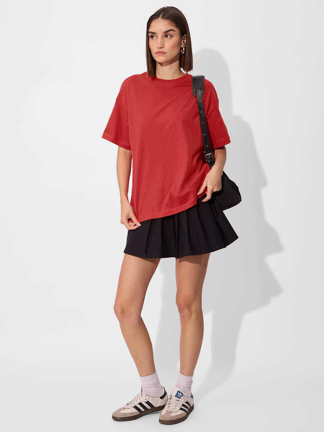 Women's Red Casual Oversized Fit Solid Half Sleeves Tshirt