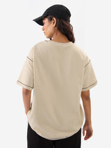 Women's Beige Casual Oversized Fit Printed Half Sleeves Tshirt