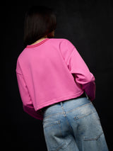 Women's Pink Casual Oversized Fit Solid Full Sleeves Sweatshirt