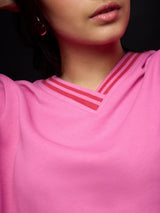 Women's Pink Casual Oversized Fit Solid Full Sleeves Sweatshirt