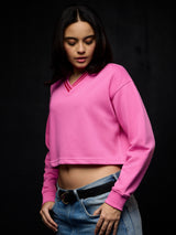 Women's Pink Casual Oversized Fit Solid Full Sleeves Sweatshirt