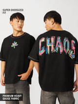 Men's Black Casual Printed Oversized Fit Half Sleeves Tshirt