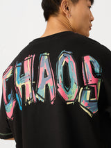 Men's Black Casual Printed Oversized Fit Half Sleeves Tshirt