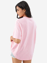 Women's Pink Casual Oversized Fit Solid Half Sleeves Tshirt