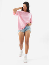 Women's Pink Casual Oversized Fit Solid Half Sleeves Tshirt