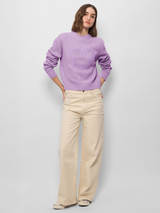 Women's Purple Casual Oversized Fit Solid Full Sleeves Sweater