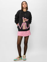 Women's Black Casual Oversized Fit Printed Full Sleeves Sweater