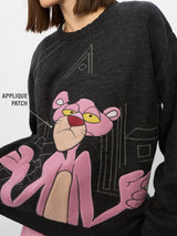Women's Black Casual Oversized Fit Printed Full Sleeves Sweater