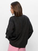 Women's Black Casual Oversized Fit Printed Full Sleeves Sweater