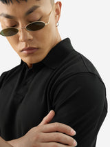 Men's Black Casual Solid Regular Fit Half Sleeves Polo Tshirt