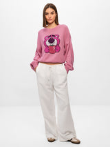 Women's Pink Casual Oversized Fit Embroidered Full Sleeves Sweater