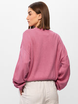 Women's Pink Casual Oversized Fit Embroidered Full Sleeves Sweater