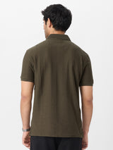 Men's Green Casual Solid Regular Fit Half Sleeves Polo Tshirt