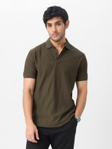 Men's Green Casual Solid Regular Fit Half Sleeves Polo Tshirt