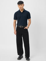 Men's Navy Blue Casual Solid Half Sleeves Polo Tshirt