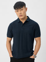 Men's Navy Blue Casual Solid Half Sleeves Polo Tshirt
