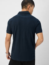 Men's Navy Blue Casual Solid Half Sleeves Polo Tshirt