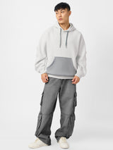 Men's Grey Solid Hooded Neck Oversized Hoodie
