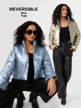 Women's Multicolor Casual Regular Fit Solid Full Sleeves Reversible Puffer Jacket