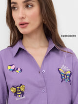 Women's Lavender Casual Full Sleeves Shirt