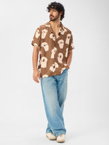Men's Brown Casual Printed Regular Fit Half Sleeves Shirt