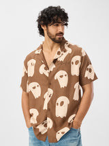 Men's Brown Casual Printed Regular Fit Half Sleeves Shirt