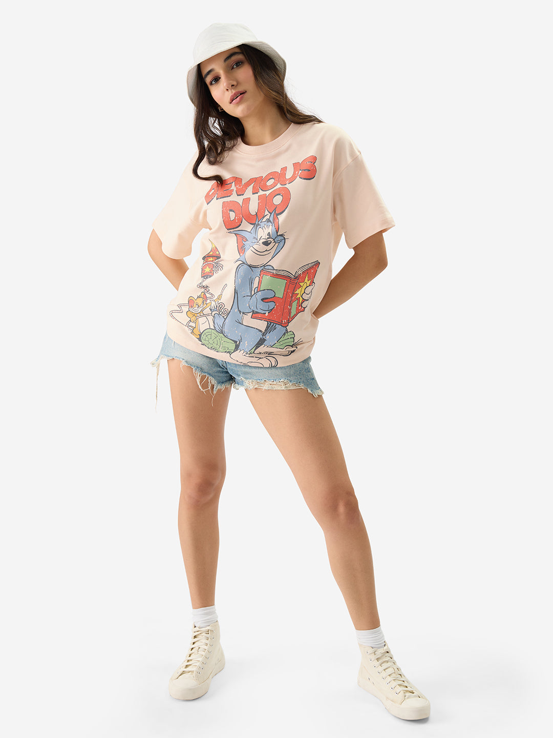 Women's Beige Casual Oversized Fit Printed Half Sleeves Tshirt