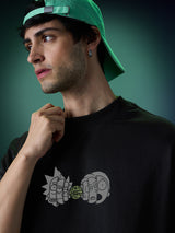 Men's Black Casual Printed Oversized Fit Half Sleeves Tshirt