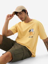 Men's Yellow Casual Printed Oversized Fit Half Sleeves Tshirt
