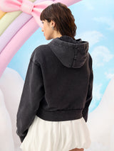 Women's Grey Casual Oversized Fit Graphic Full Sleeves Hoodie