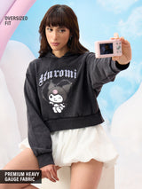 Women's Grey Casual Oversized Fit Graphic Full Sleeves Hoodie