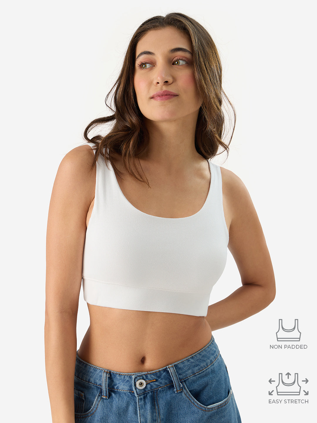 Women's White Casual Slim Fit Solid Sleeveless Bralette