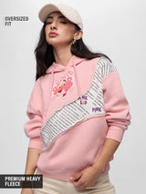 Women's Pink Casual Oversized Fit Printed Full Sleeves Hoodie