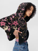 Women's Black Casual Oversized Fit Printed Full Sleeves Hoodie