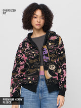 Women's Black Casual Oversized Fit Printed Full Sleeves Hoodie