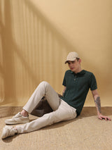 Men's Green Casual Regular Fit Half Sleeves Solid Tshirt