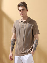 Men's Beige Casual Regular Fit Half Sleeves Solid Tshirt