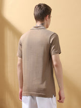 Men's Beige Casual Regular Fit Half Sleeves Solid Tshirt