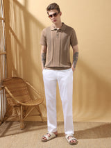 Men's Beige Casual Regular Fit Half Sleeves Solid Tshirt