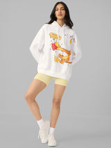 Women's White Casual Oversized Fit Graphic Full Sleeves Hoodie