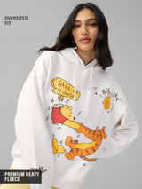 Women's White Casual Oversized Fit Graphic Full Sleeves Hoodie