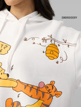 Women's White Casual Oversized Fit Graphic Full Sleeves Hoodie