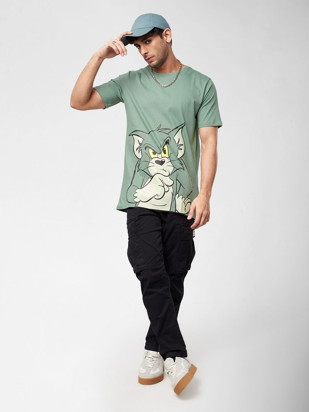 Men's Green Casual Printed Oversized Fit Half Sleeves Tshirt