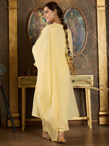 Women's Yellow Embroidered A-Line Kurta Trousers With Dupatta Set