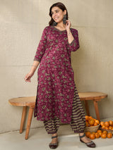 Women's Brown Printed Straight Kurta Salwar with Dupatta Set