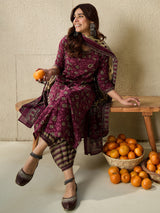 Women's Brown Printed Straight Kurta Salwar with Dupatta Set
