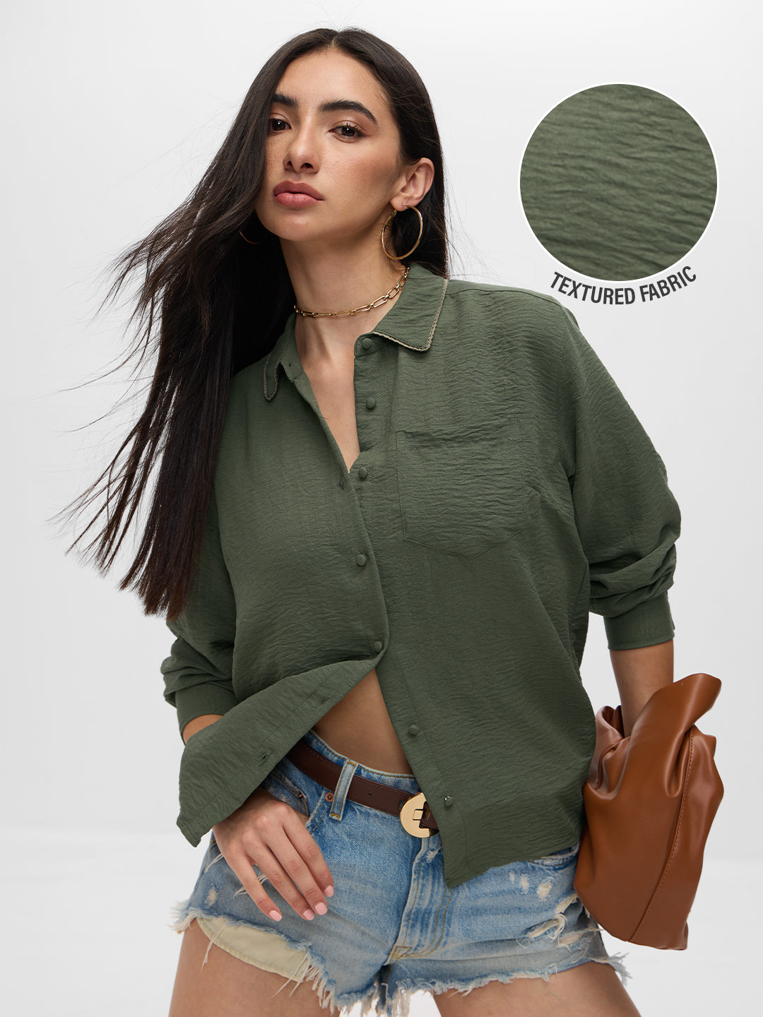 Women's Green Casual Regular Fit Solid Full Sleeves Shirt